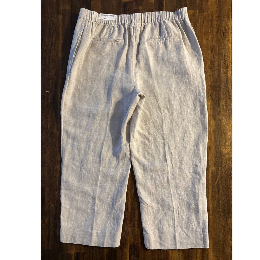 Chico’s 2 or US 12 Pants 100% Linen Straight Leg Pull On Crop 24" Inseam - Picture 2 of 10